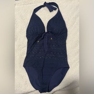 Navy Mesh One Piece Sexy Swimwear Medium